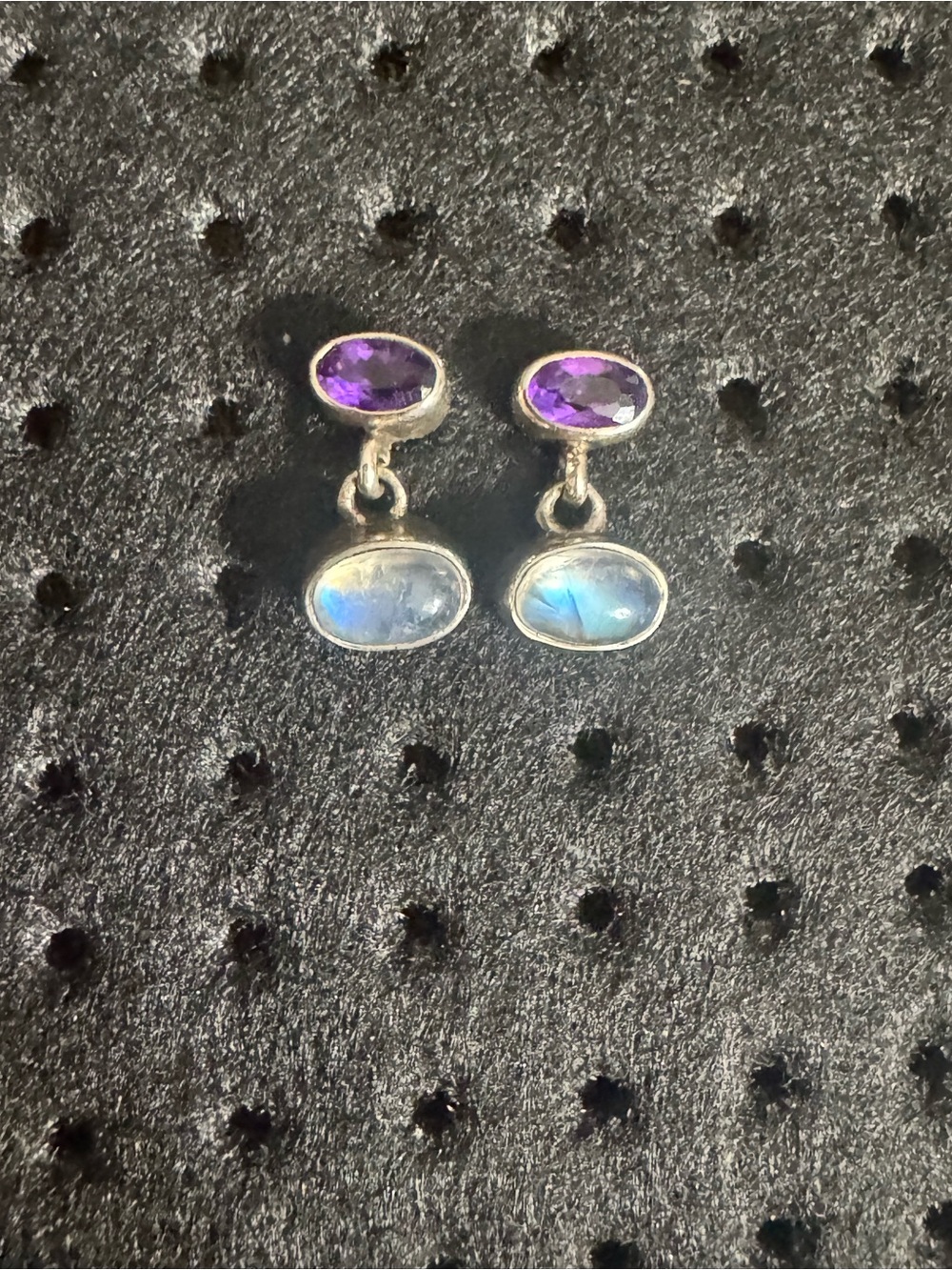 Nicky Butler artisan drop earrings amethyst rainbow moonstone